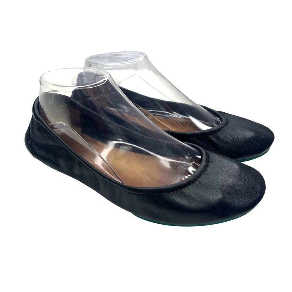 Tieks by Gavrieli Women's Size 8 Black Pebbled Leather Ballet Flats Teal Accents